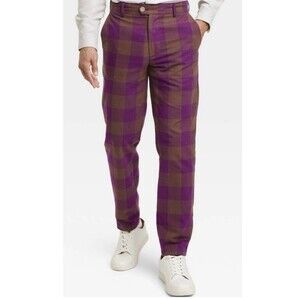 Houston White NWT Plaid Gingham Pants Size 36 x 34 Preppy Straight Leg Purple